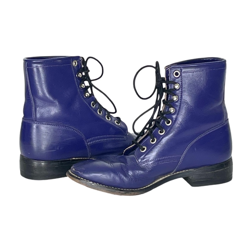 Justin Boots Girl’s Blue Lace Up Roper Boots Size 3.5 Western Equestrian Cowgirl